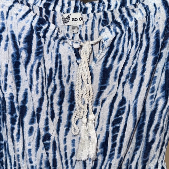 Blue and White Tie-Dye romper with Tassel - Picture 2 of 5